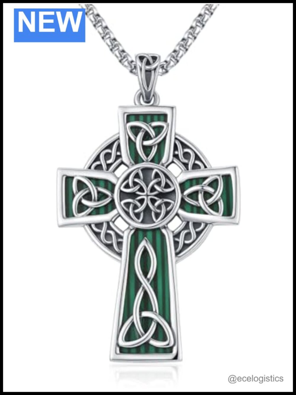 925 Sterling Silver Celtic Cross Pendant Necklace 22in Religious Gift